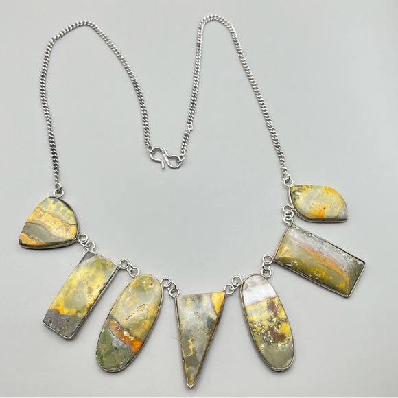 New Bumblebee Jasper Multi Stone Cluster Silver Overlay Necklace - Picture 5 of 12